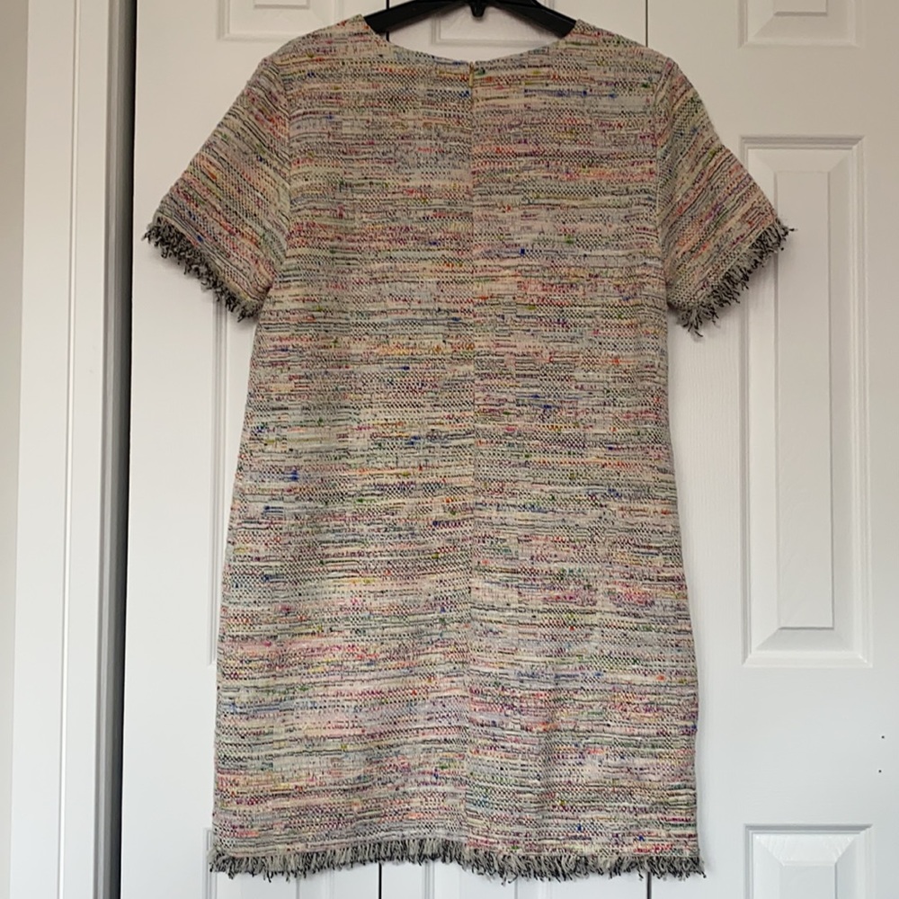 Trina Turk Cream Multicolor Tweed Shift Dress with Fuchsia Accents - Picture 3 of 16
